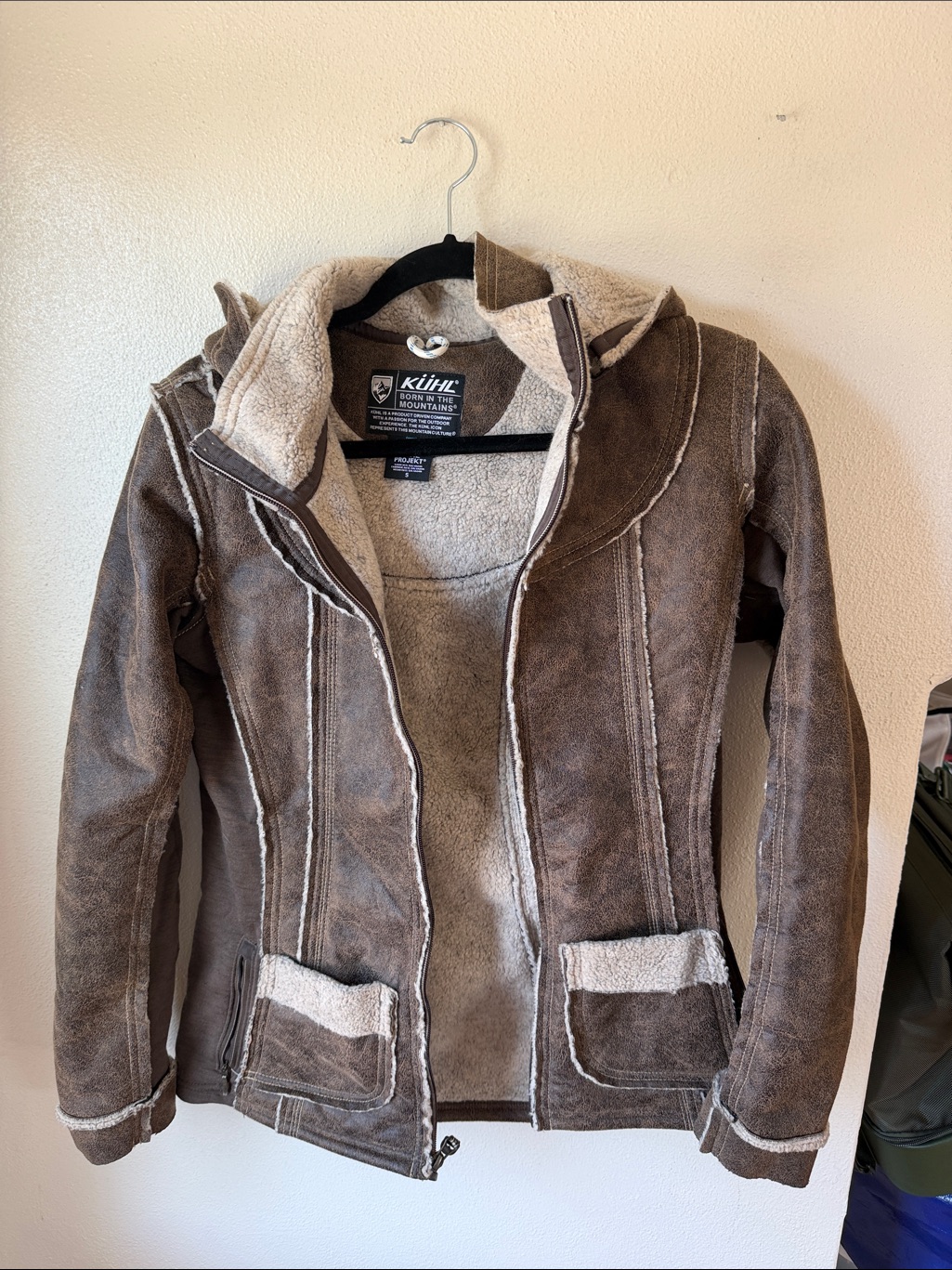 Kuhl Brown Suede Shearling Bomber Jacket